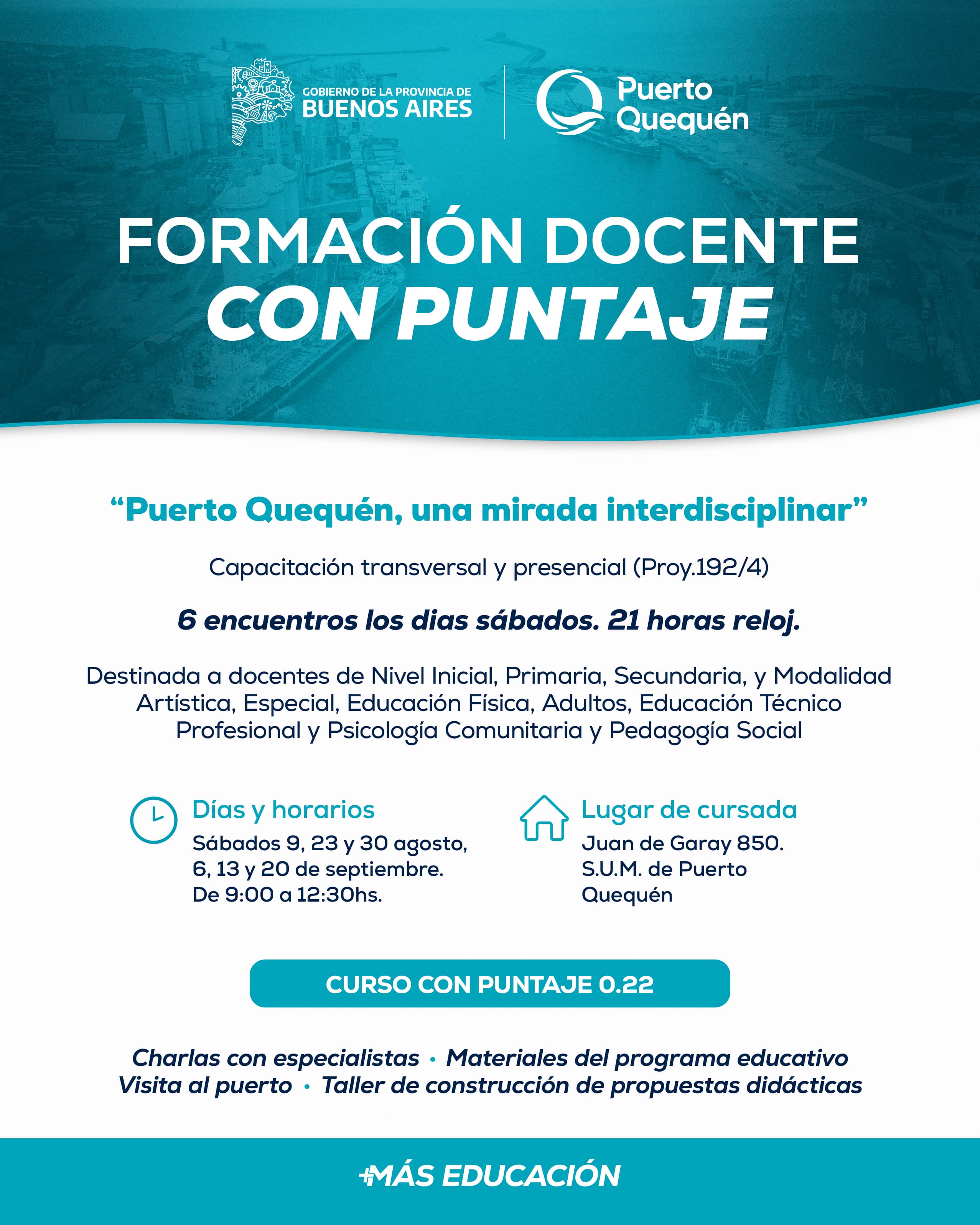 Puerto Quequén convoca a una formación docente con puntaje