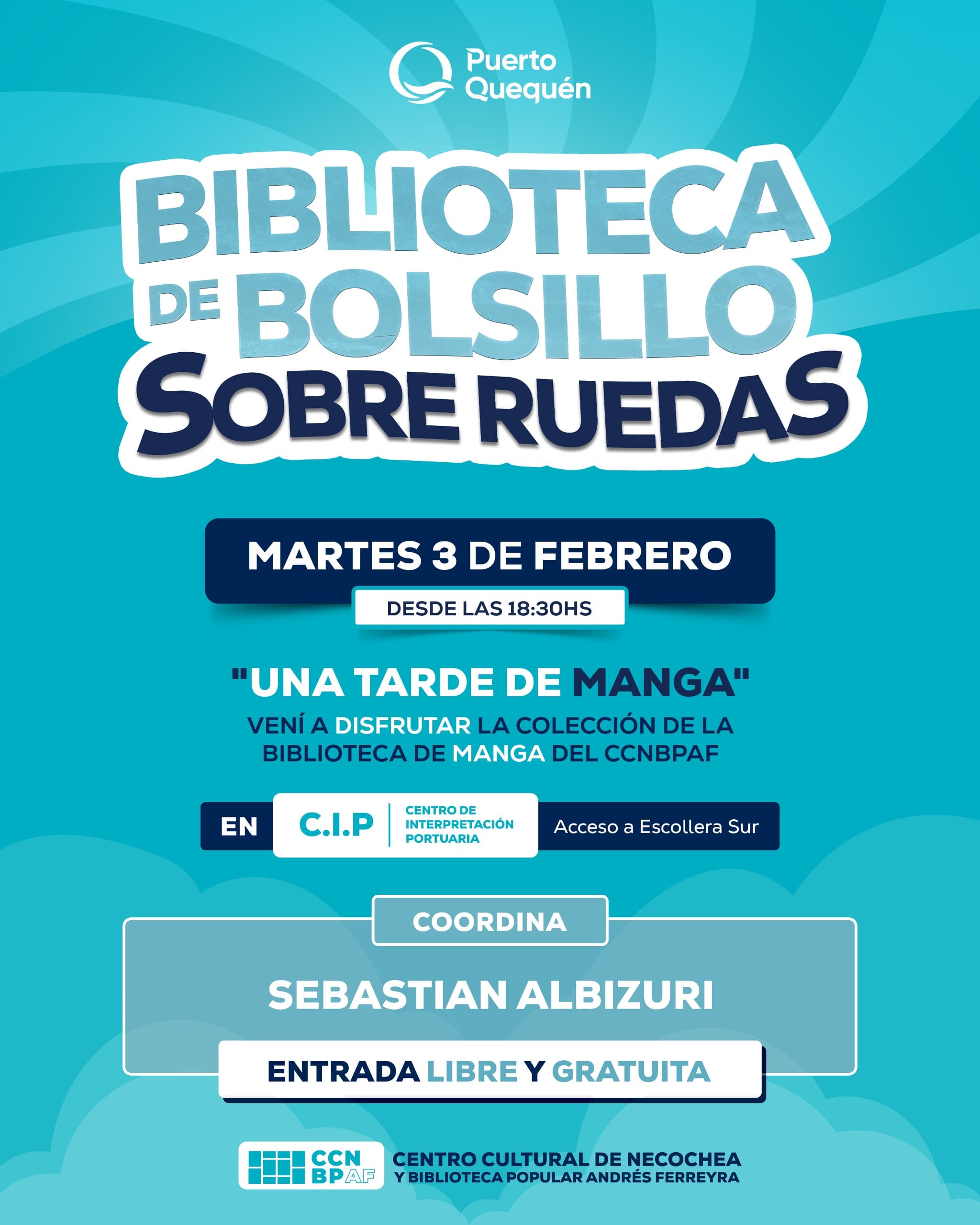 PUERTO QUEQUÉN INVITA A LA "BIBLIOTECA DE BOLSILLO SOBRE RUEDAS, UNA TARDE DE MANGA"
