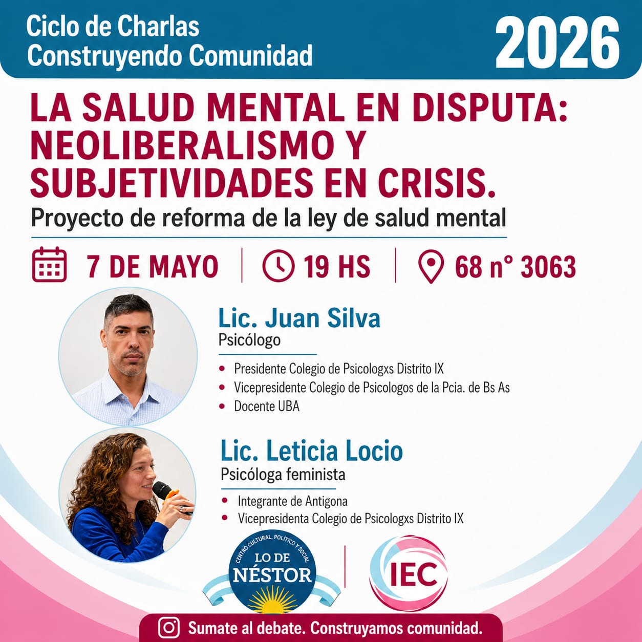 Nueva charla del ciclo “Construyendo Comunidad 2026” abordará la salud mental en el contexto actual